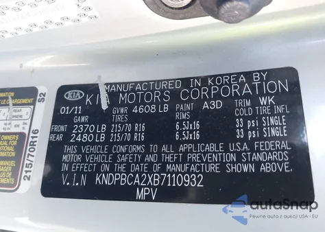 2011 Kia Sportage Lx z USA, uszkodzony, nr VIN KNDPBCA2XB7110932